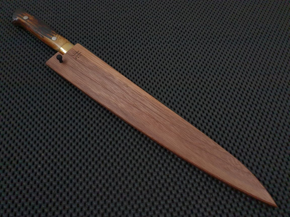 Takeshi Saji | Nickel Damascus 240 Sujihiki Knife (w/ Walnut Saya)