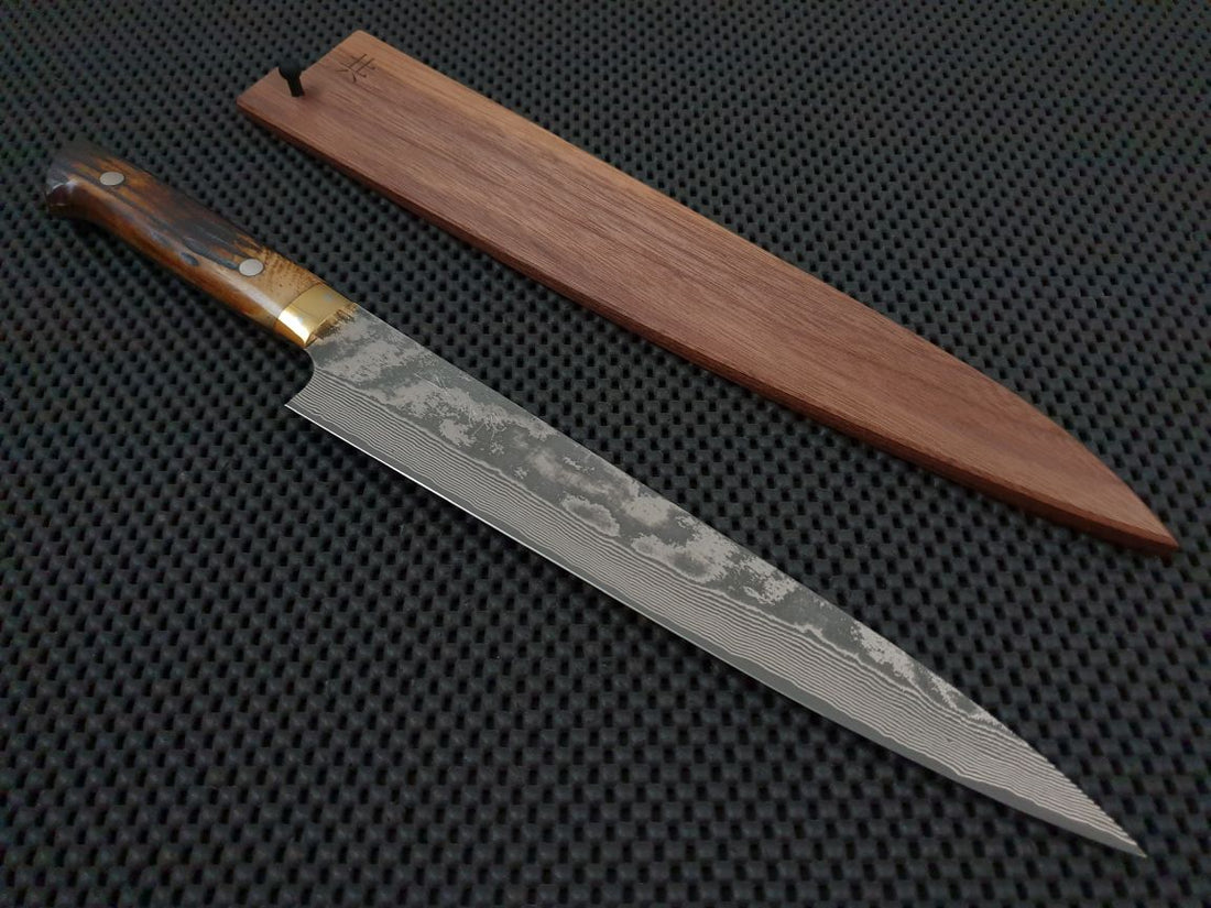 Takeshi Saji | Nickel Damascus 240 Sujihiki Knife (w/ Walnut Saya)