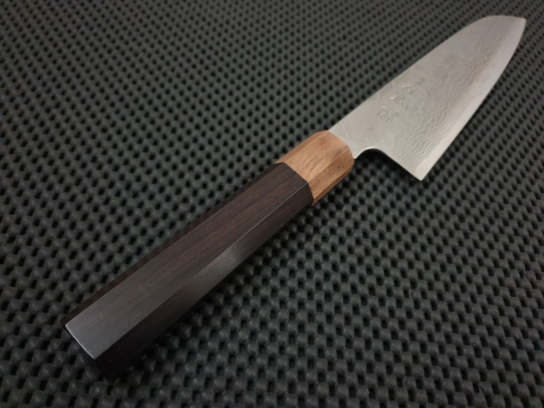 Sukenari ZDP Damascus | 195 Santoku Knife (Ebony) -w/Saya