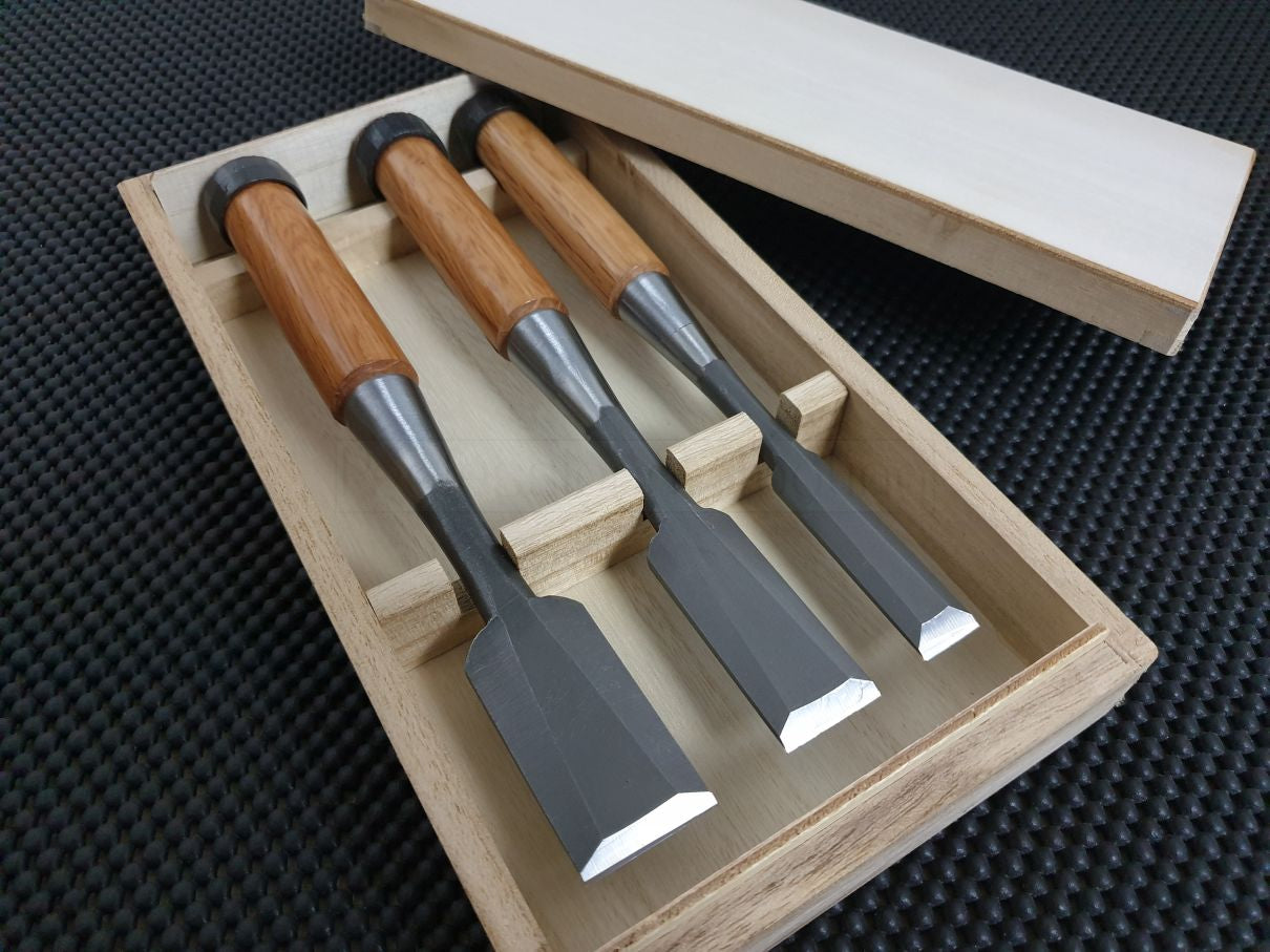 Kanetomo SFS Oire Nomi | 3 Piece Japanese Chisel Set (w/ Timber Box ...