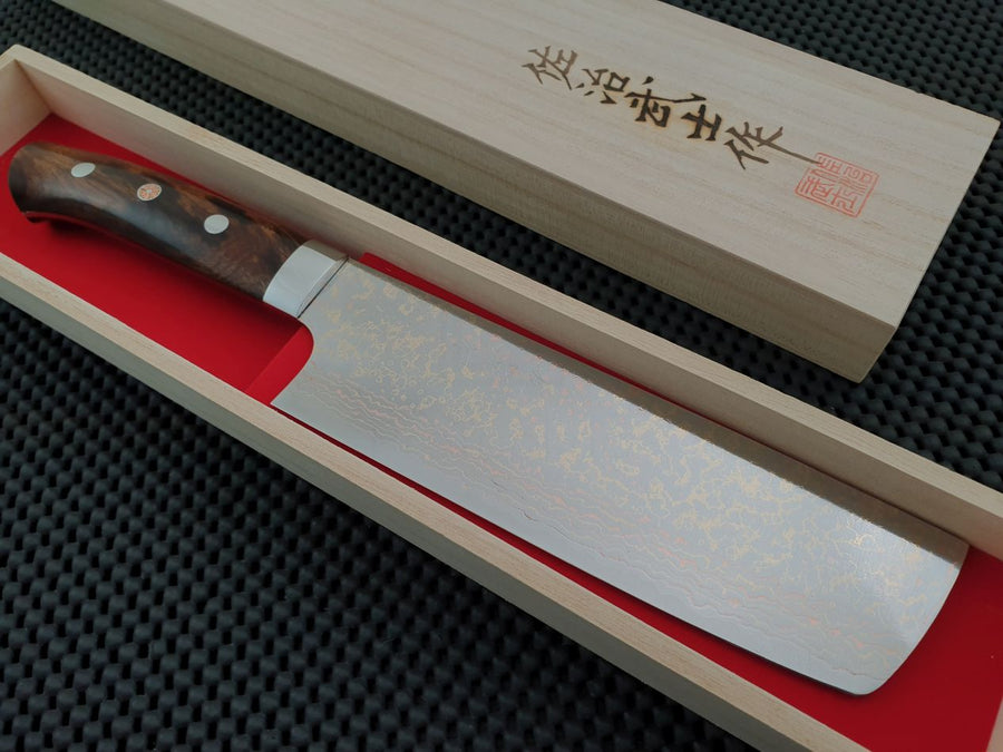 Takeshi Saji Rainbow Damascus Nakiri Knife